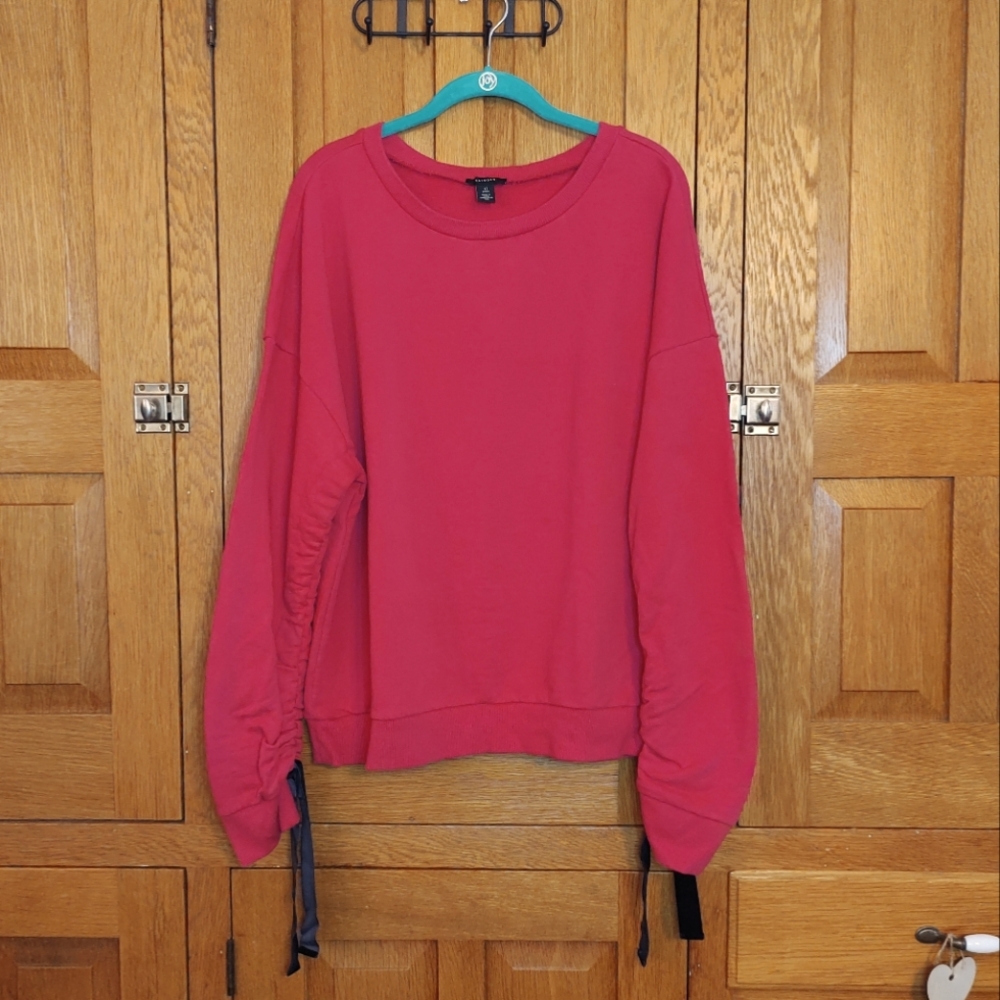 Halogen fuchsia pink sweatshirt with velvet cinch drawstring long sleeves